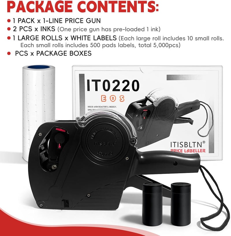 ITISBLTN 1 Line Price Gun & 8 Characters Price Tag Gun Black Pricing Gun Kit – Includes 5,000 Blank White Price Labels, 2 Ink Rollers, 1 Ink roll pre-Loaded - Image 4